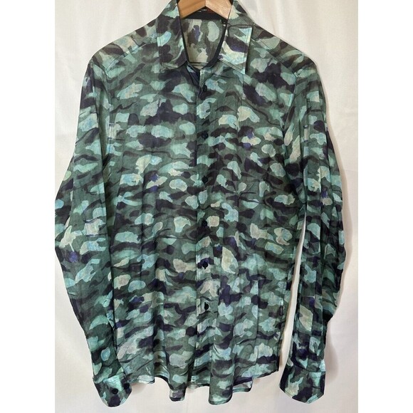 YASHI YAMAMURI M VTG SHIRT Blue Abstract HipsterMENS Cotton Lightweight Italy